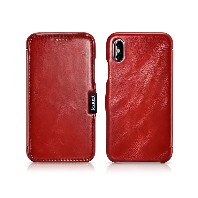 iCarer - iPhone Xs Max - Flipcase in vera pelle Serie Vintage ad apertura laterale, rosso (RI904-RD)