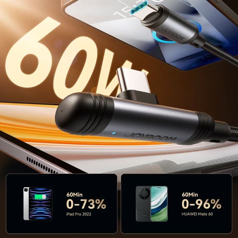 Joyroom 90° Schnellladekabel Type-C zu Type-C (S-A56), 1.2m, Schwarz – 3