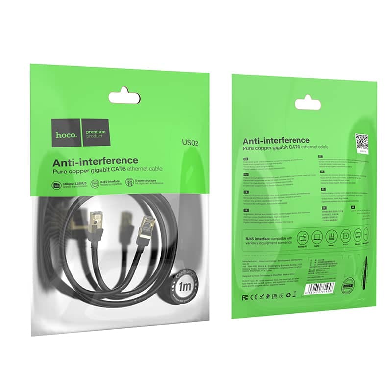 Hoco US02 Pure copper CAT6 gigabit Ethernet cable, 1 meter, black – 2
