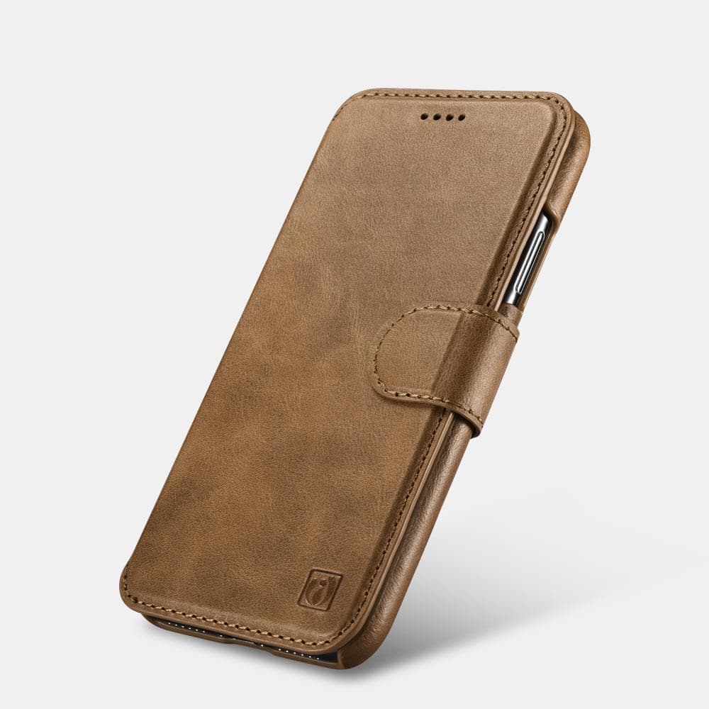 iPhone Xs Max - Custodia flip wallet in vera pelle iCarer - rimovibile - 2 in 1, marrone (RIXS07-BN) – 2