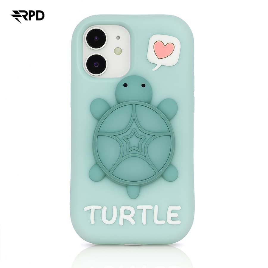 iPhone 16 - Niedliche 3D Schildkröten-Hülle mit Glow-Effekt & Standfunktion