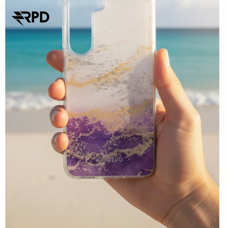 Samsung Galaxy S23 - custodia viola con motivo a marmo dorato e accenti argentati. – 2