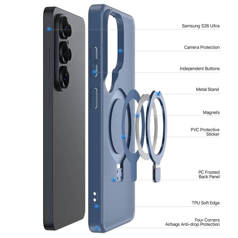 Samsung Galaxy S26 Ultra - Serie Dux Ducis Yind con funzione Magsafe e stand in blu scuro – 4