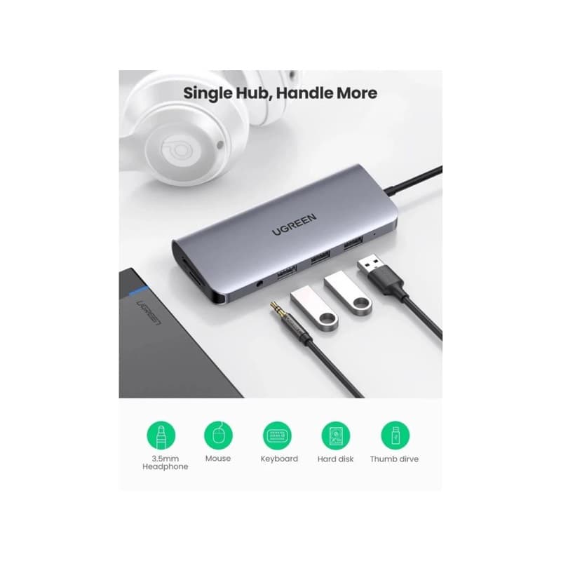 Ugreen – USB-C Hub 10-in-1 mit Audio, HDMI, VGA, LAN, SD/TF & PD (CM179 / 80133), grau/schwarz – 3