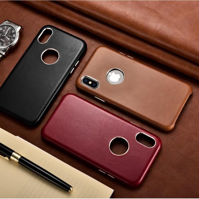 iPhone X/Xs - iCarer Retro Original Echtleder Etui Backcase (RIX13-BK), Weinrot – 2
