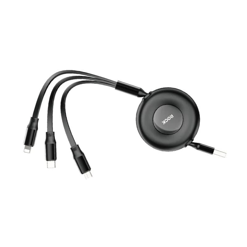 Rock - Rock G16 3-in-1 Flexible Retractable Data Cable, Multikabel, Schwarz