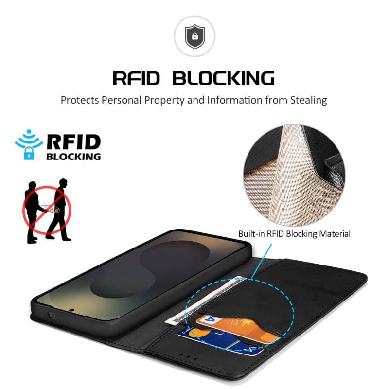 Samsung Galaxy S25 - DUX Hivo Series Flip Case, black, imitation leather – 3