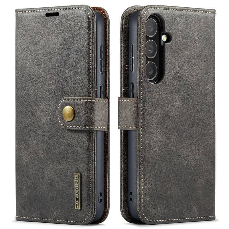 Samsung Galaxy S25 FE - DG.MING Flip Case, 3 card slots, magnetic closure, leather look, gray