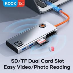 ROCK TR32 8-in-1 USB-C Dock - HDMI, RJ45, PD, 3×USB 3.0, SD/TF card reader, gray – Bild 5