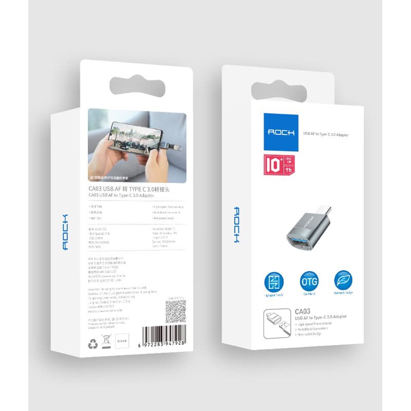 Rock - RCB0770 CA03 USB-A auf Typ-C 3.0 Adapter, Schwarz