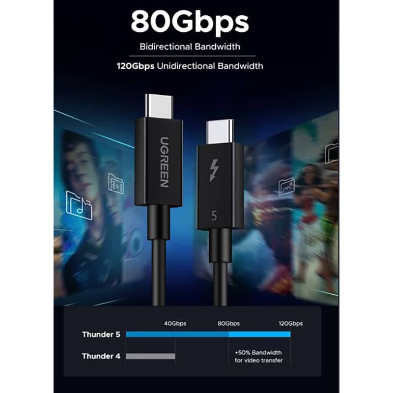Ugreen – Thunderbolt 5 Kabel, 240W, 1 m USB-C 120Gbps, 16K@60Hz L703 schwarz – 4