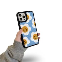iPhone 13/14 - Custodia a maglia Flower Smiles - Blu con ricamo – Bild 5