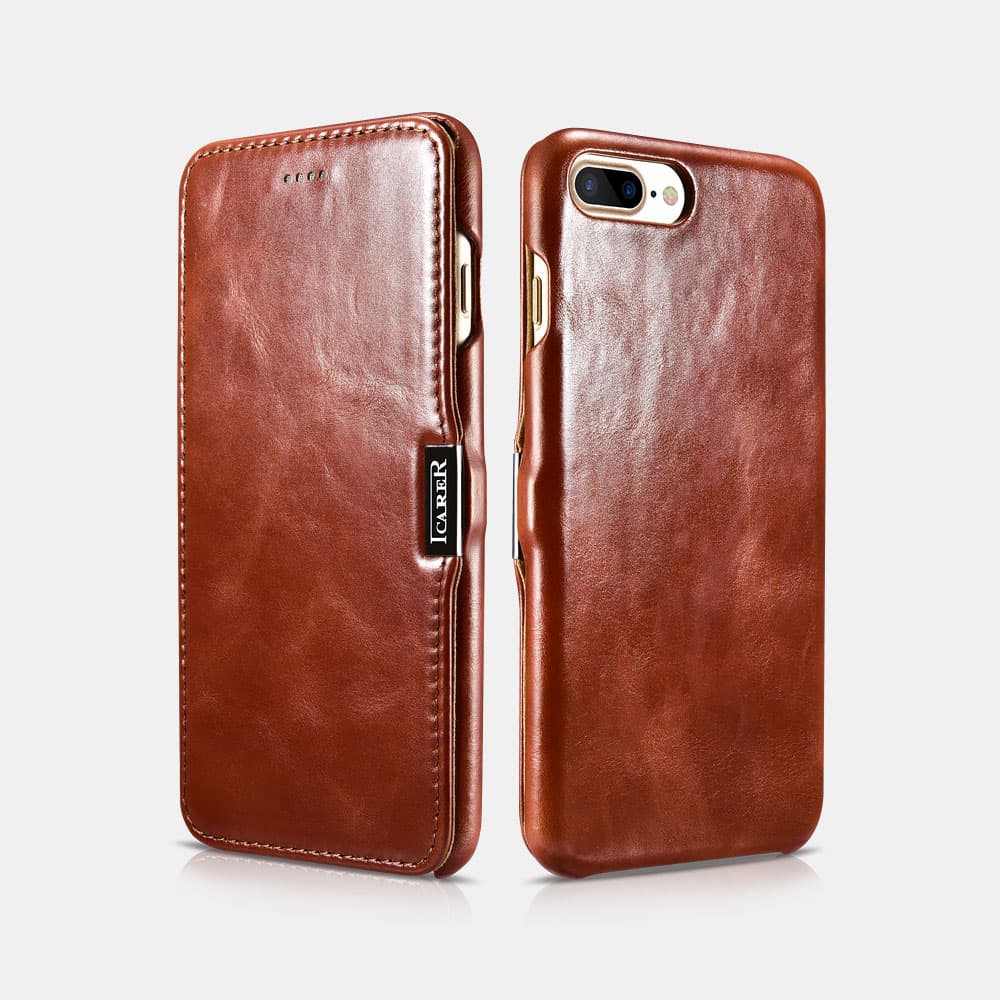 iPhone 8 Plus / 7 Plus - iCarer Vintage Side-Open Lederhülle, Braun