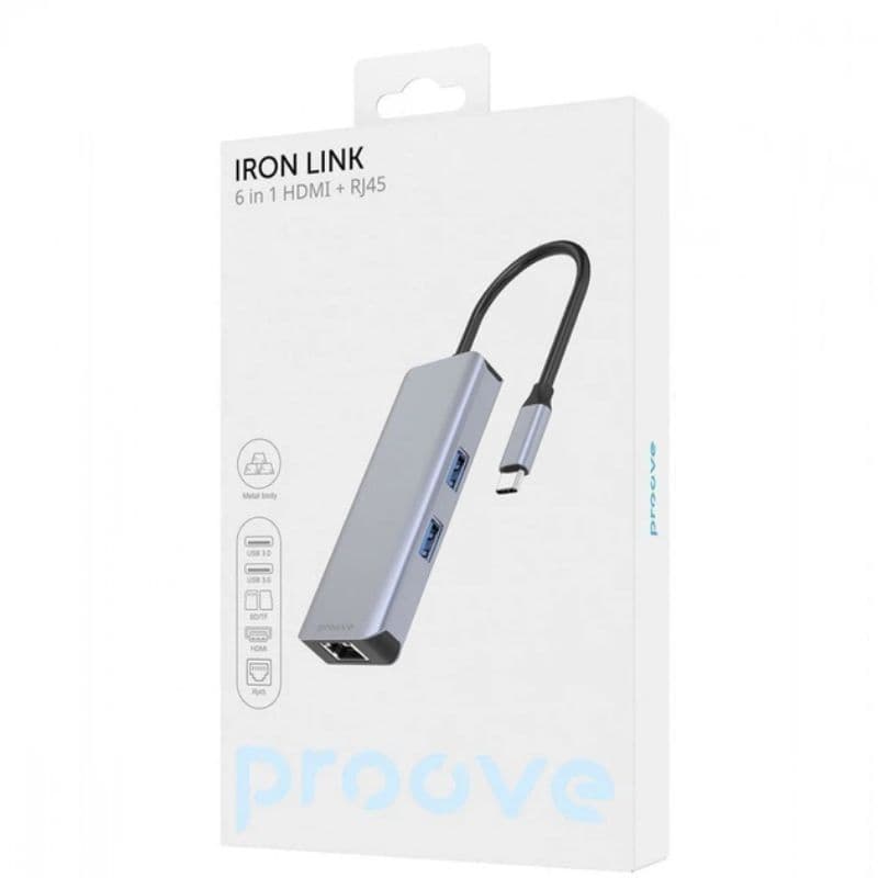 Proove - 6-in-1 HDMI Iron Link, (2x USB-A, 1x RJ45, 1x SD HDMI 3840x2160 30Hz) Silver – 2