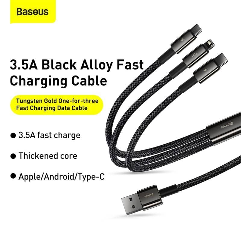 Baseus - Tungsten Gold - 3-in-1 Schnellladekabel USB auf M+L+C, 3.5A 1.5m, Schwarz (CAMLTWJ-01) – 4