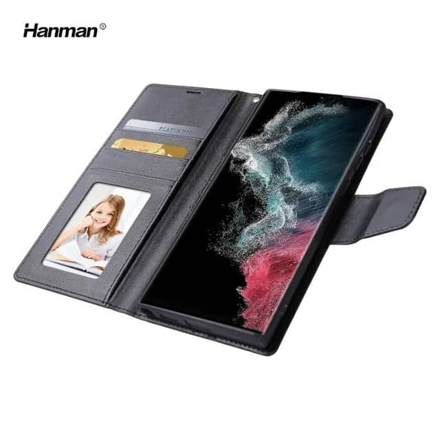 Samsung Galaxy A73 5G (2022) - Custodia Hanman Mill con 3 scomparti per carte di credito, nera