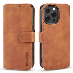 iPhone 14 Pro - DG.MING Custodia flip vintage con 3 slot per carte e chiusura magnetica, look pelle, cover protettiva, marrone cammello – Bild 1
