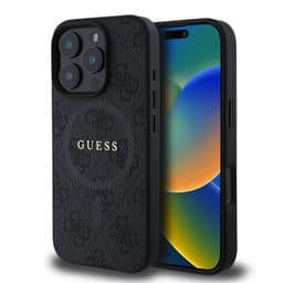 iPhone 16 Pro - Guess PU Leather 4G Colored Ring MagSafe Back Case (GUHMP16LG4GFRK), Black – Bild 1