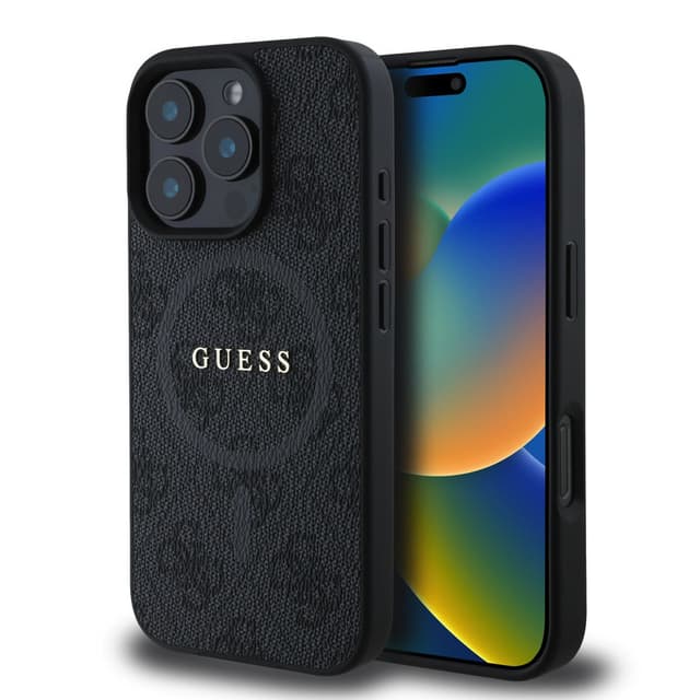 iPhone 16 Pro - Guess PU Leather 4G Colored Ring MagSafe Back Case (GUHMP16LG4GFRK), Black