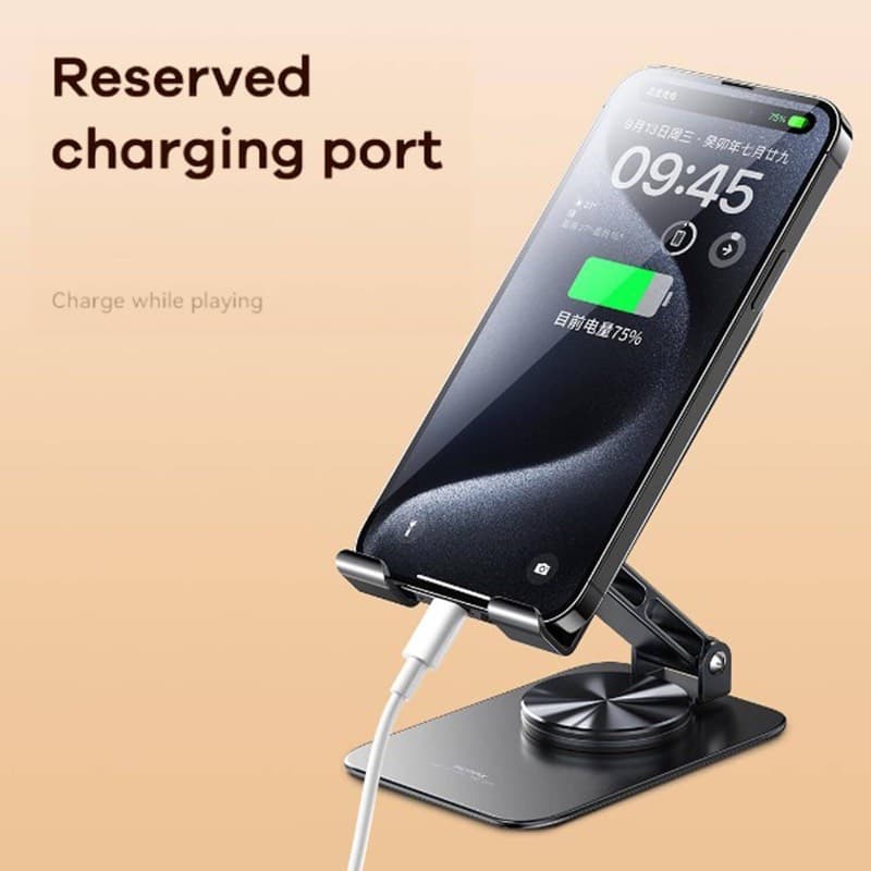 REMAX - RM-C38 Supporto da tavolo in metallo per smartphone e tablet, ruotabile a 360°, nero – 2