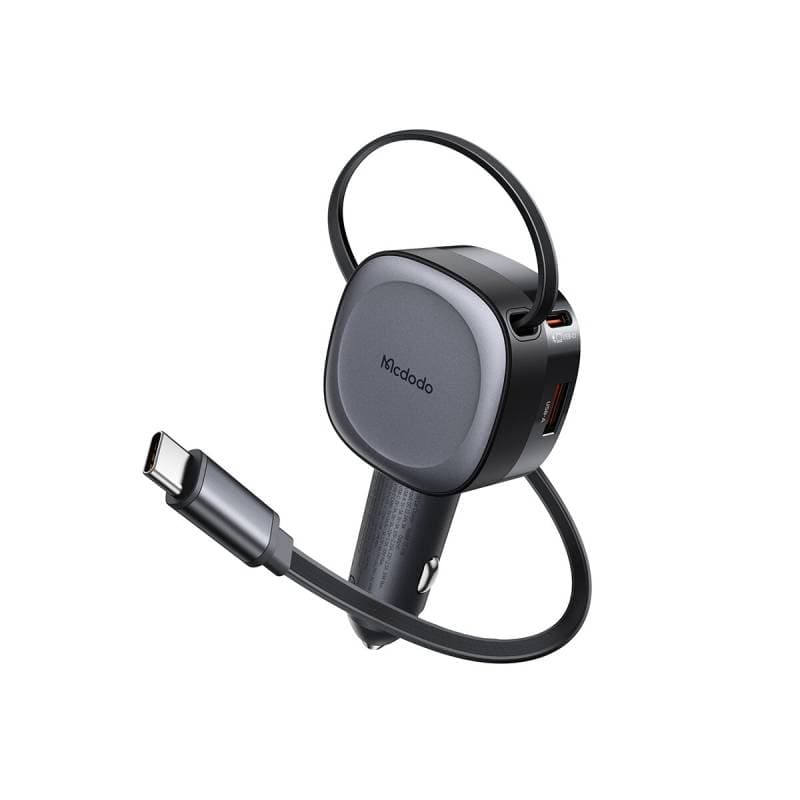 McDodo - FreeGo 75W Car Charger with Retractable Cable, 70CM (Output: USB-A and USB-C / Cable: USB-C) Black