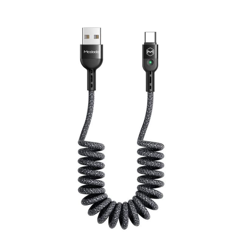 McDodo - USB-A to USB-C Spiralkabel 1,8m, Black