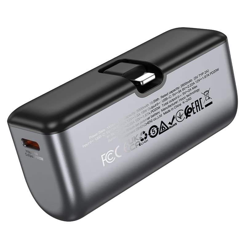 Hoco - Q31 Ingenious PD20W Powerbank, 5000mAh, connettore Lightning, portatile, nero – 2