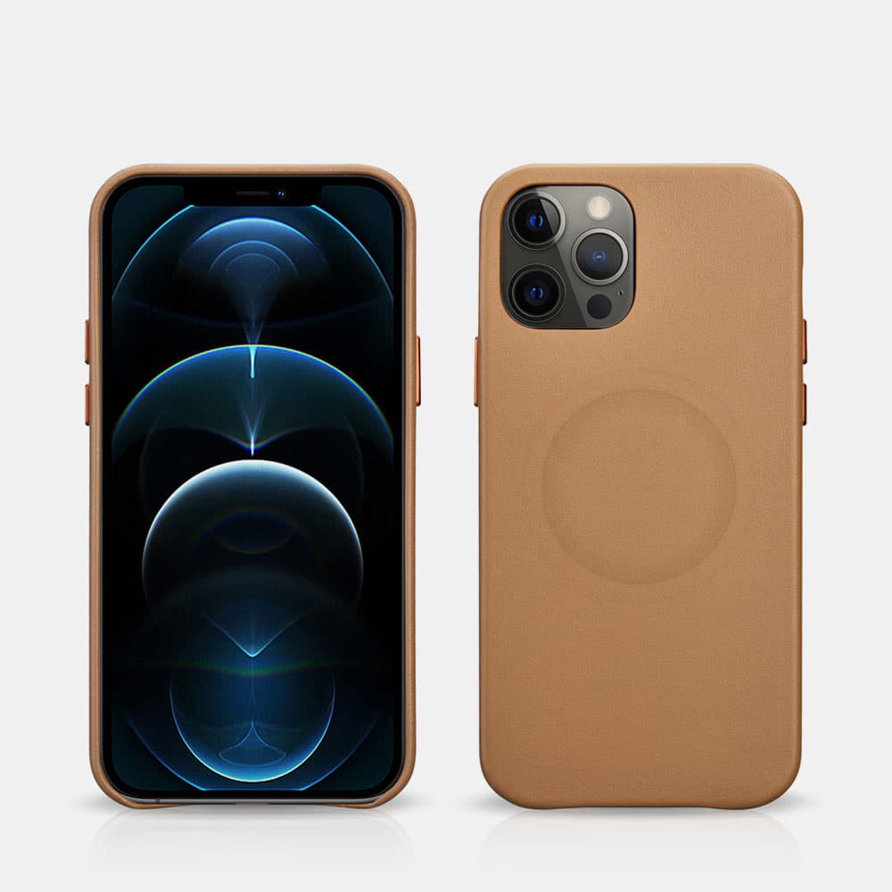iCarer iPhone 12 Pro Max cuir véritable marron clair dos RIX1208