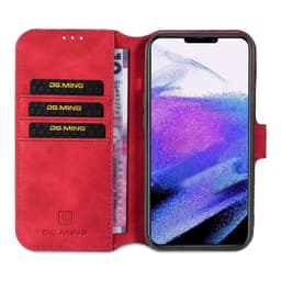 iPhone 13 Pro - DG.MING Vintage Flip Case with 3 card slots and magnetic closure, leather look, protective case, red – Bild 6