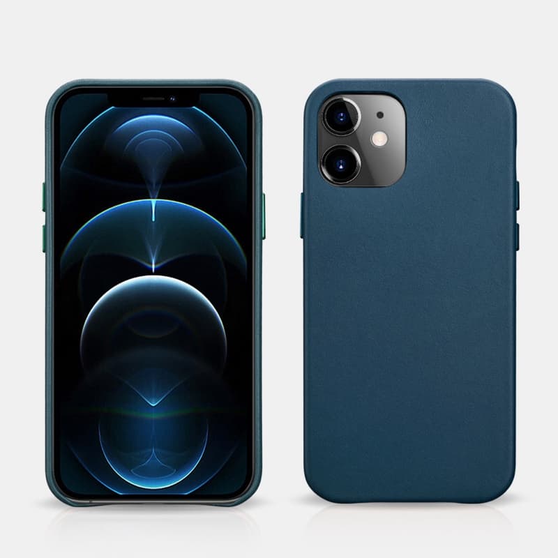 iPhone 12 Mini - iCarer - coque arrière en cuir véritable bleu foncé (RIX1205-GN)