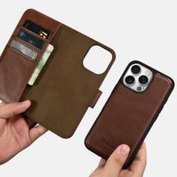 iPhone 16 Pro Max - iCarer Oil Wax Premium Genuine Leather Detachable 2 in 1 Wallet Flip Case con RFID Blocker, nero – Bild 8