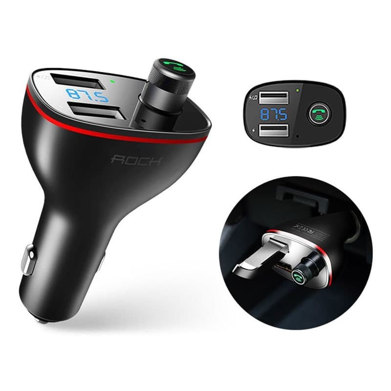 ROCK - B300 - Caricabatterie da auto USB a 2 porte con trasmettitore FM, nero