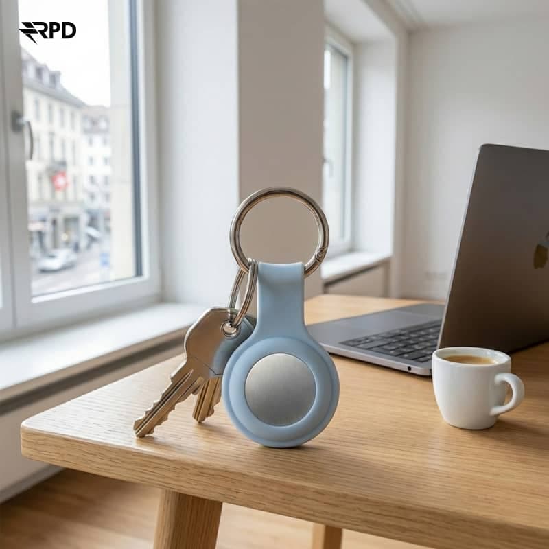 Portachiavi AirTag - Custodia in silicone RPD con anello in metallo, grigio lavanda – 4