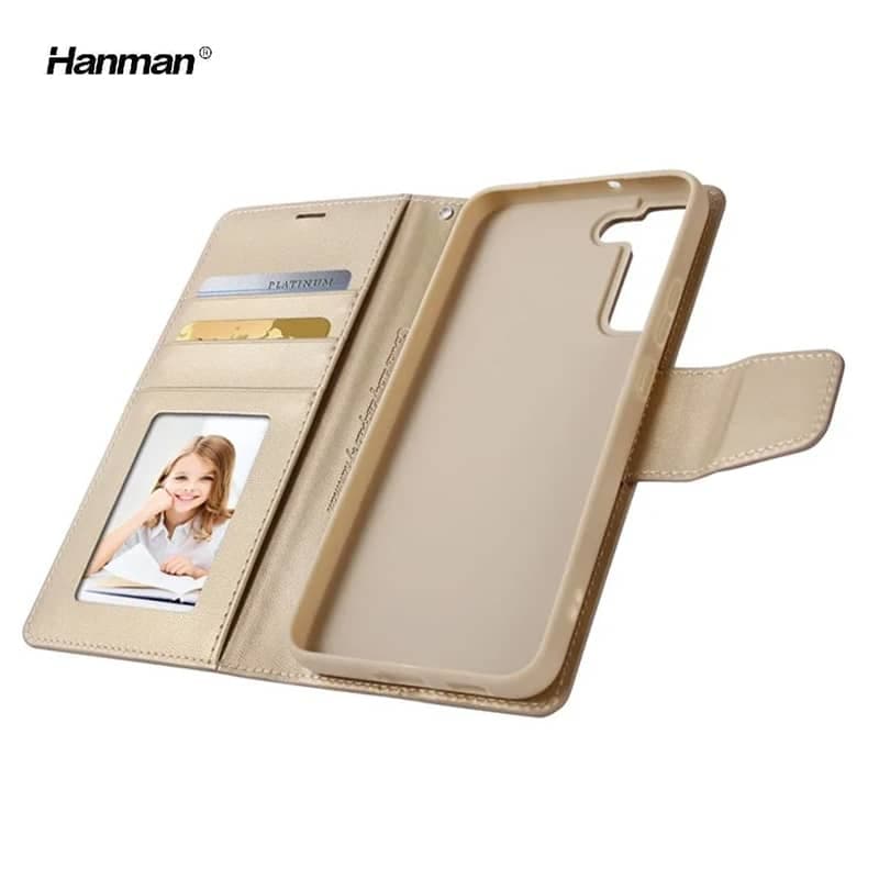 Samsung Galaxy S22 - Hanman Mill flip case with 3 card slots, gold
