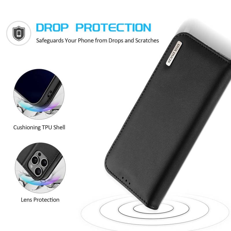 Apple iPhone 16 Pro - Custodia Flip DUX Hivo Series, nera, in ecopelle – 4