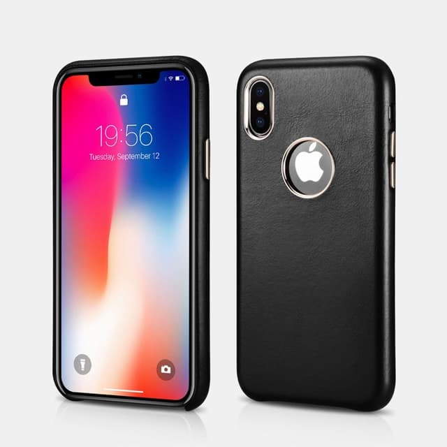 iPhone X/Xs - iCarer Retro Custodia originale in vera pelle Backcase (RIX13-BK), Nero
