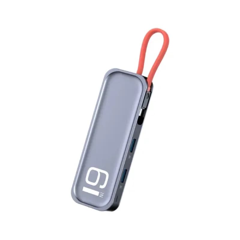 ROCK TR06 Dock USB-C 6-in-1 - HDMI, 3×USB, lettore di schede SD/TF, PD, grigio