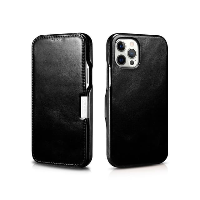 iPhone 13 Pro Max - Étui folio en cuir véritable avec clip métallique de la série Vintage Noir RIX1308-BK
