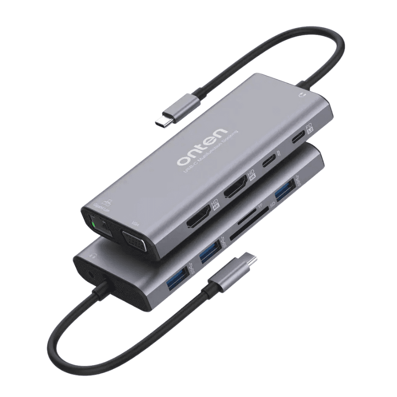 UC301- Onten 12-in-1 4k 30Hz Usb-C a {PD 3.0} {Usb-C} {Jack 3.5mm} {HDTV{4k 30Hz} {VGA 1080 P} {USB 3.0 X 3} Slot per schede SD/TF} – 3