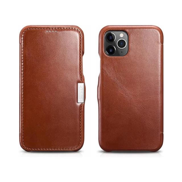 iPhone 11 Pro - iCarer Luxury Series étui à rabat en cuir véritable, marron (RIX1107-BN)