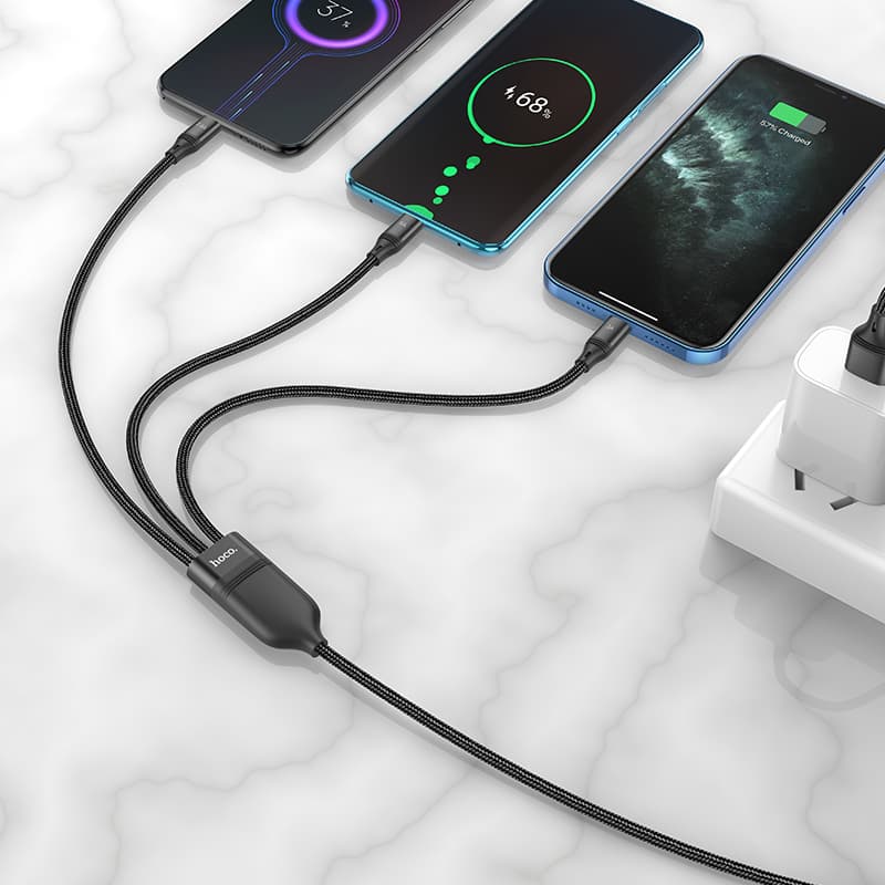 HOCO 3-in-1 Ultra 6A fast charging data cable for lightning+Micro+Type-C, schwarz (U104) – 4