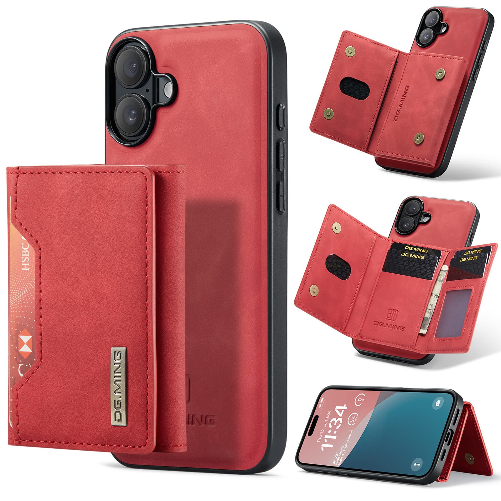 iPhone 13 Mini - DG.MING Back Case, aspect cuir, porte-cartes & fermeture magnétique, Housse de protection, Rouge – 4
