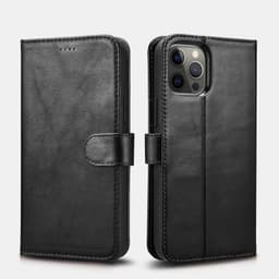 iPhone 12 Pro Max - iCarer Crazy Horse genuine leather wallet case, 2in1 with RFID protection, black – Bild 1