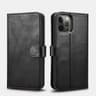 iPhone 12 Pro Max - iCarer Crazy Horse genuine leather wallet case, 2in1 with RFID protection, black