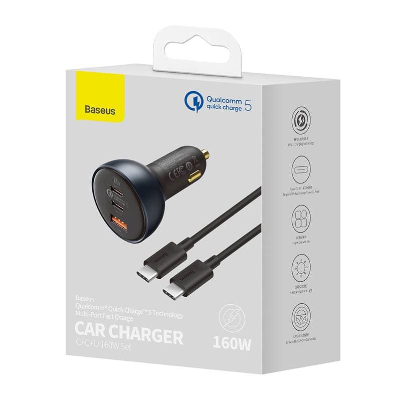Baseus - Carica rapida - Caricatore rapido multiplo per auto, 160W, grigio (TZCCZM-0G) – 2