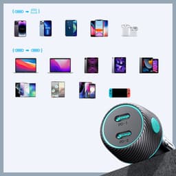Joyroom - JR-CCN02 70W Dual PD Multi-Color Car Charger with Light Button-Black – Bild 6
