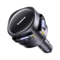 Baseus Enjoyment Max Car Charger - 60W Dual USB-C Retractable Cable, Rotatable Design - Black – Bild 2