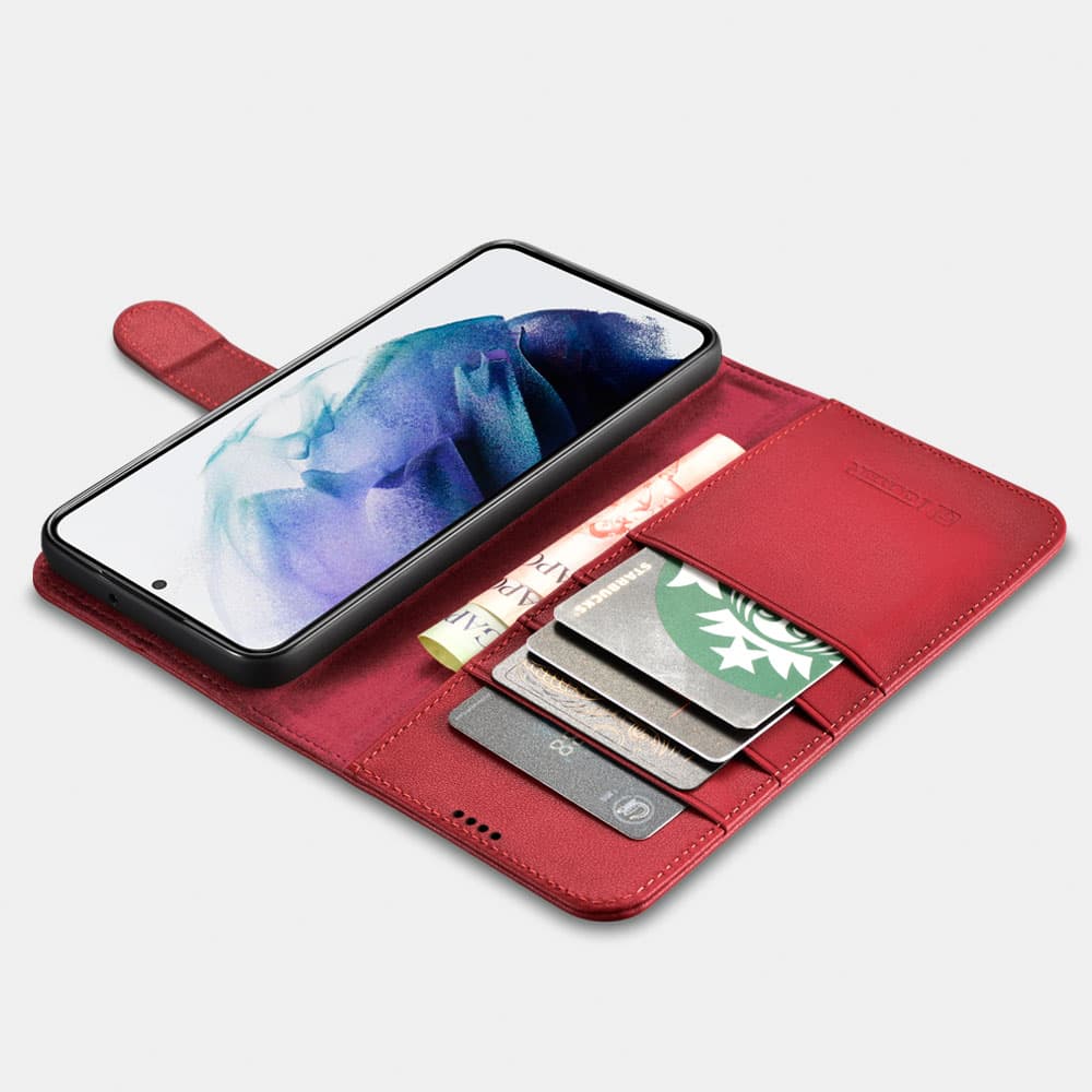 Samsung S22 Ultra - iCarer Echtleder Flip Case rot (AKSM06) – 3