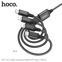 Hoco X76 4-in-1 Super charging cable(iP+iP+Type-C+Micro), schwarz – Bild 1