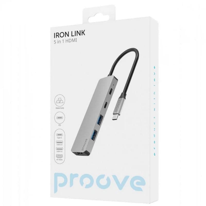 Proove - 5-in-1 HDMI Iron Link, (2x USB-A, 1x USB-A, HDMI 3840x2160 60Hz) Silver – 2